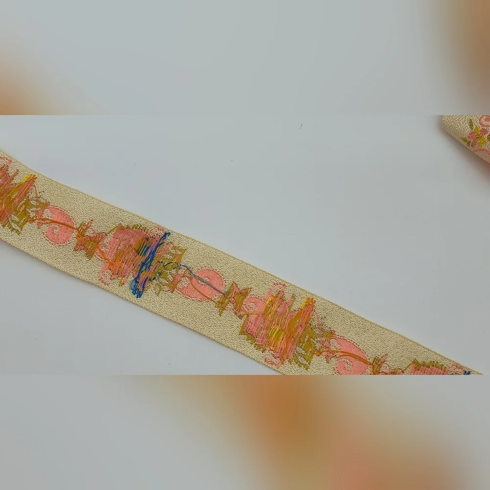 Vintage Japanese Jacquard Floral Ribbon Trim Ivory Gold Three (3) Yards